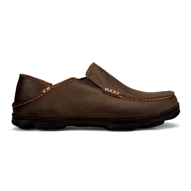 OluKai Men's Moloā Leather Slip-On Shoes Dark Wood / Dark Java