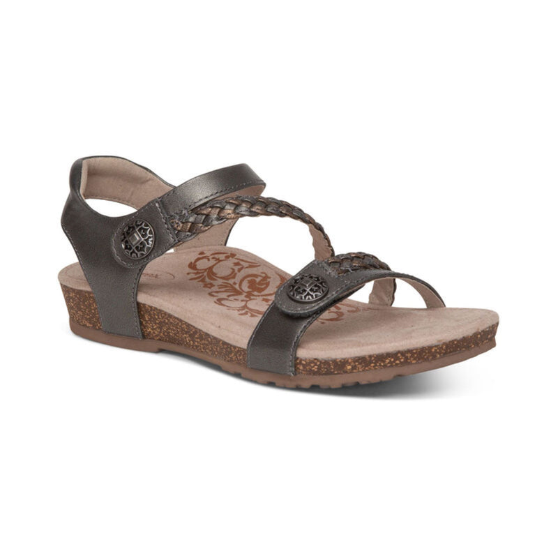 Aetrex Women's Jillian Braided Quarter Strap Sandals Gunmetal