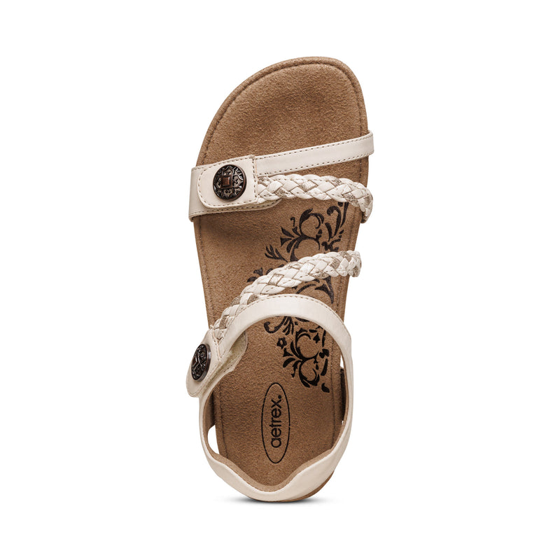 Aetrex Women's Jillian Braided Quarter Strap Sandals Ivory