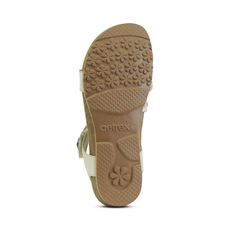 Aetrex Women's Jillian Braided Quarter Strap Sandals Ivory