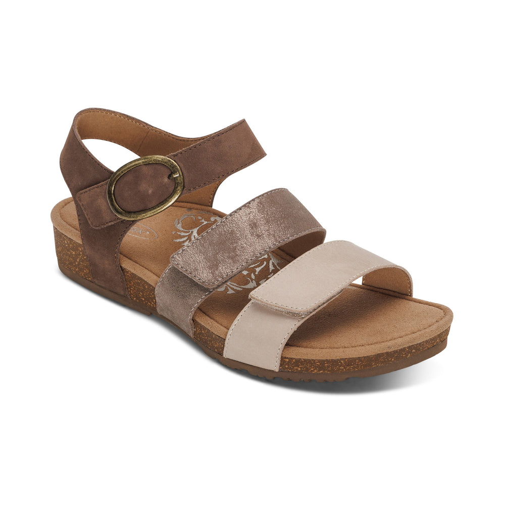 Aetrex Women's Lilly Adjustable Quarter Strap Sandals Taupe