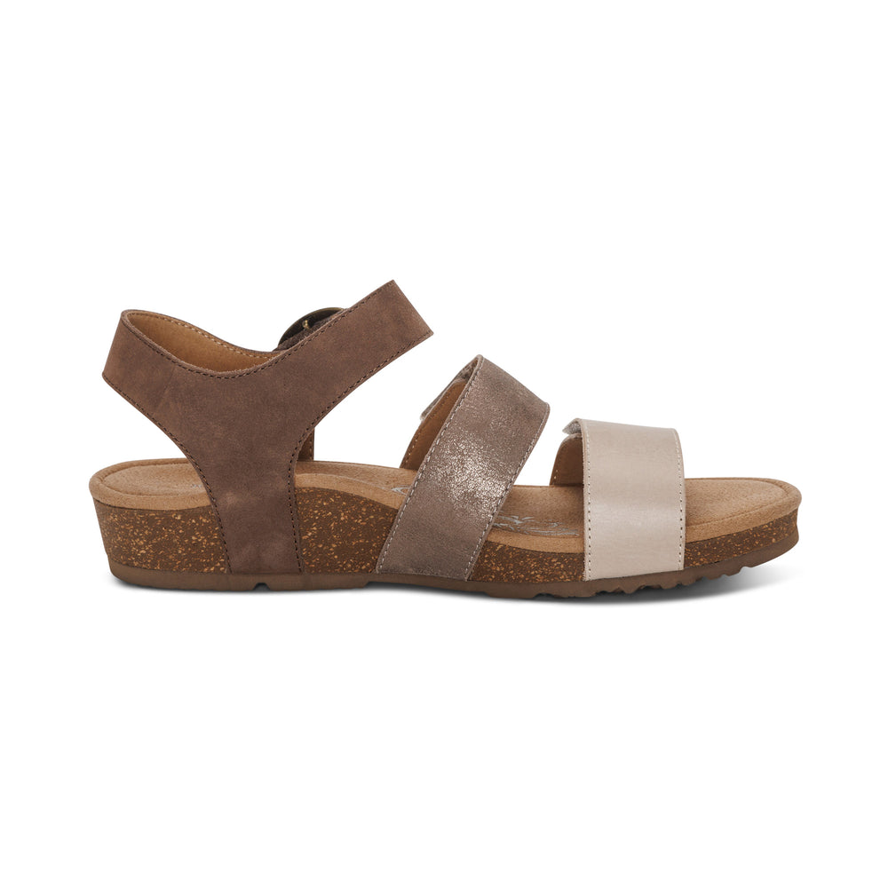 Aetrex Women's Lilly Adjustable Quarter Strap Sandals Taupe