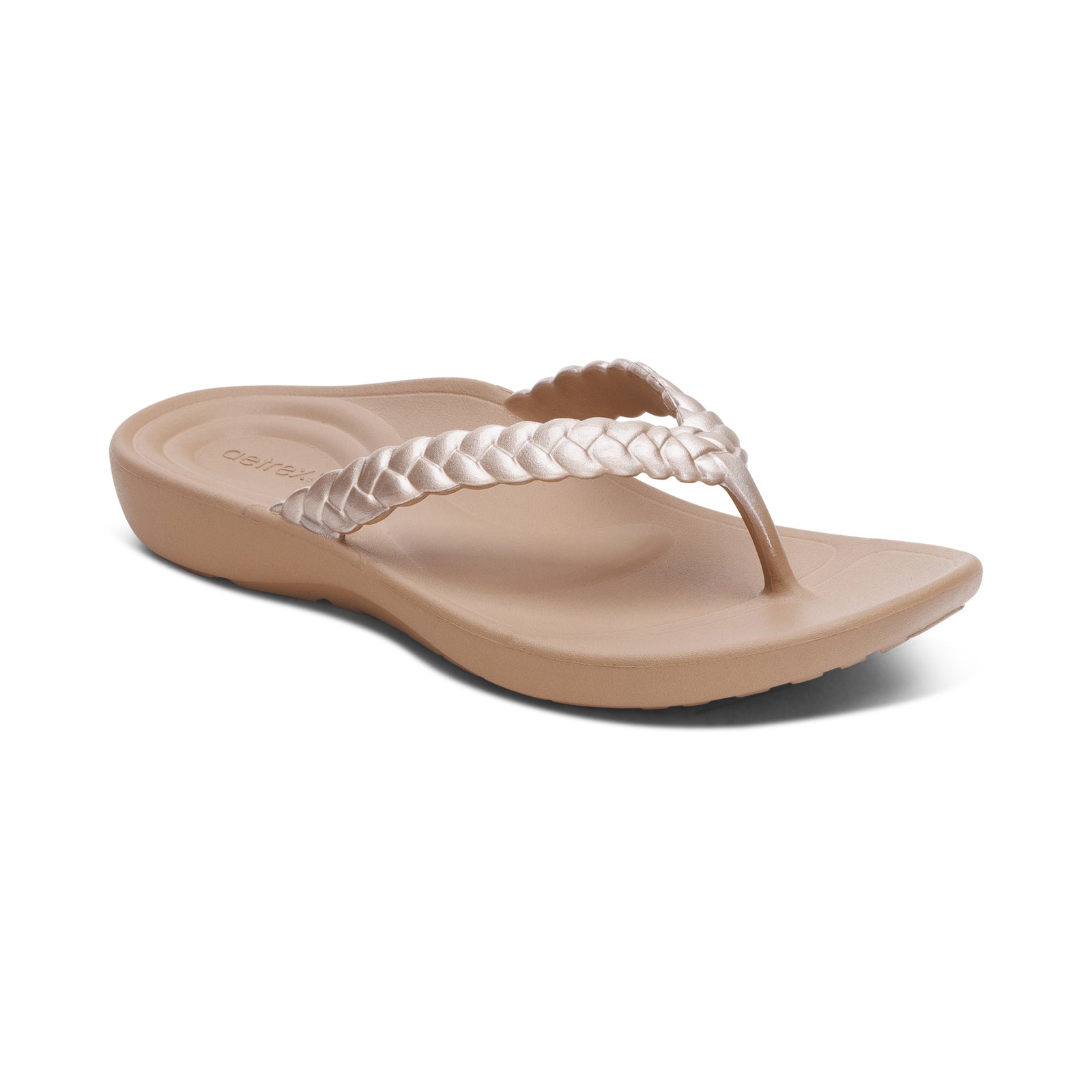 Aetrex Women's Vicki Braided Thong Rubber Sandal Champagne Gloss