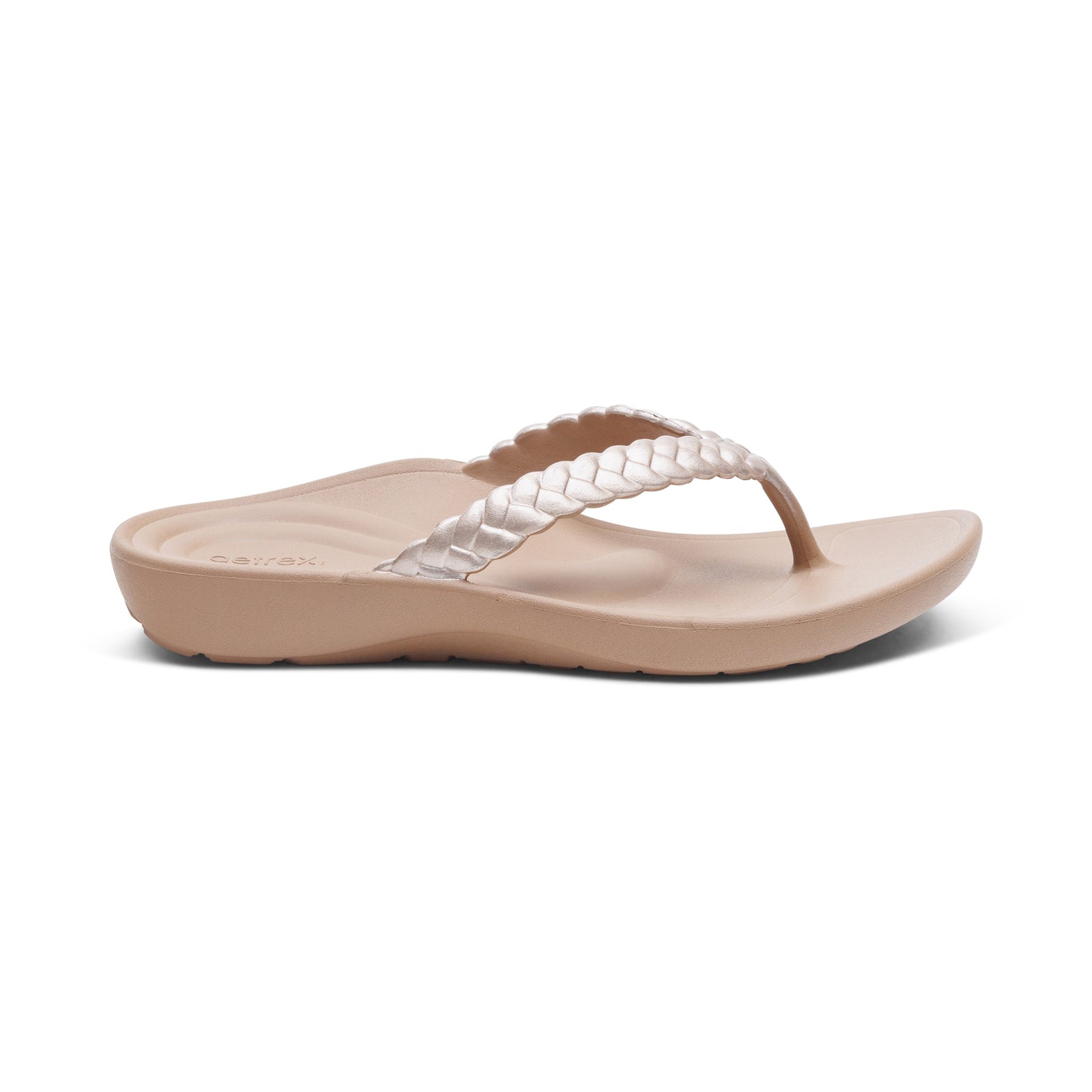 Aetrex Women's Vicki Braided Thong Rubber Sandal Champagne Gloss