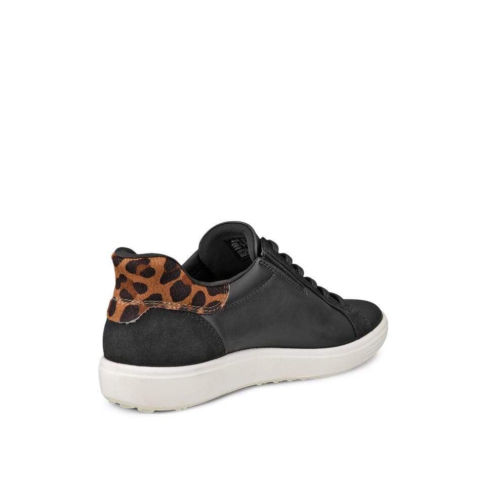 ECCO Women's Soft 7 Easy Slip Lace Sneakers Black/Leopard