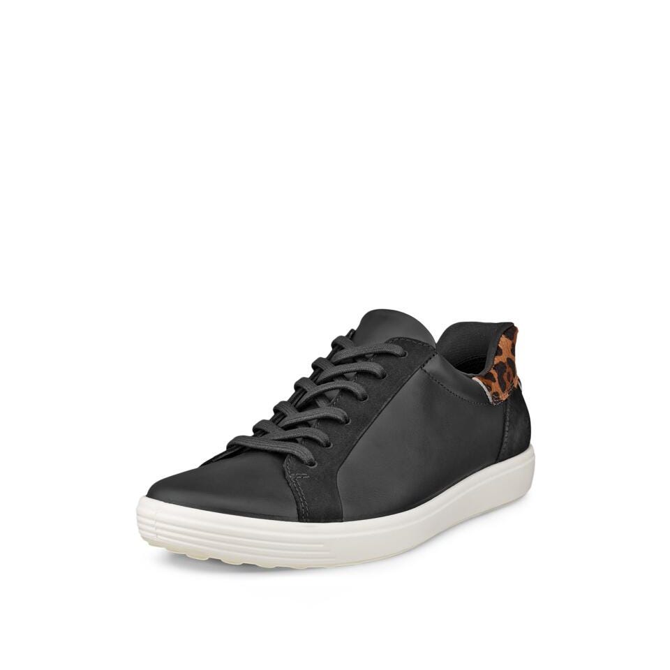 ECCO Women's Soft 7 Easy Slip Lace Sneakers Black/Leopard