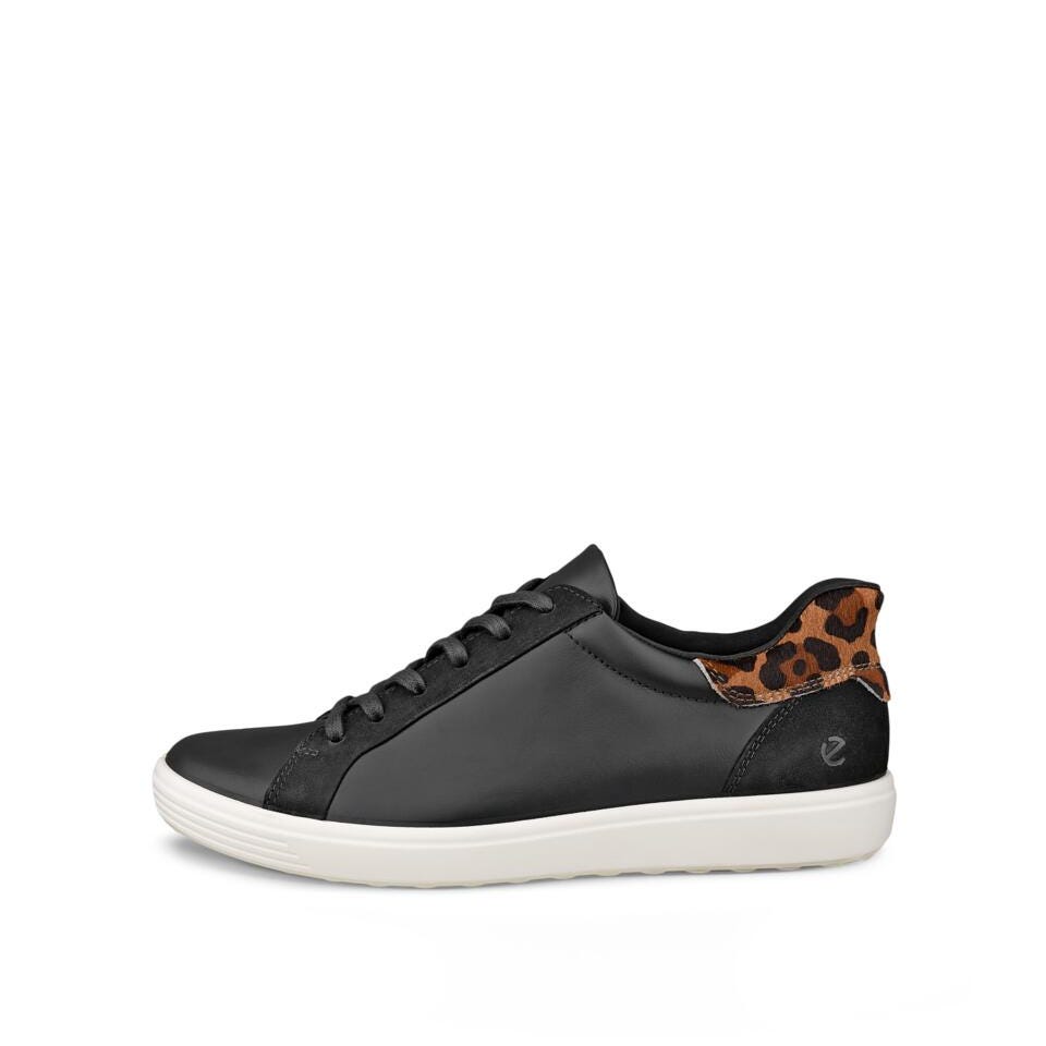 ECCO Women's Soft 7 Easy Slip Lace Sneakers Black/Leopard
