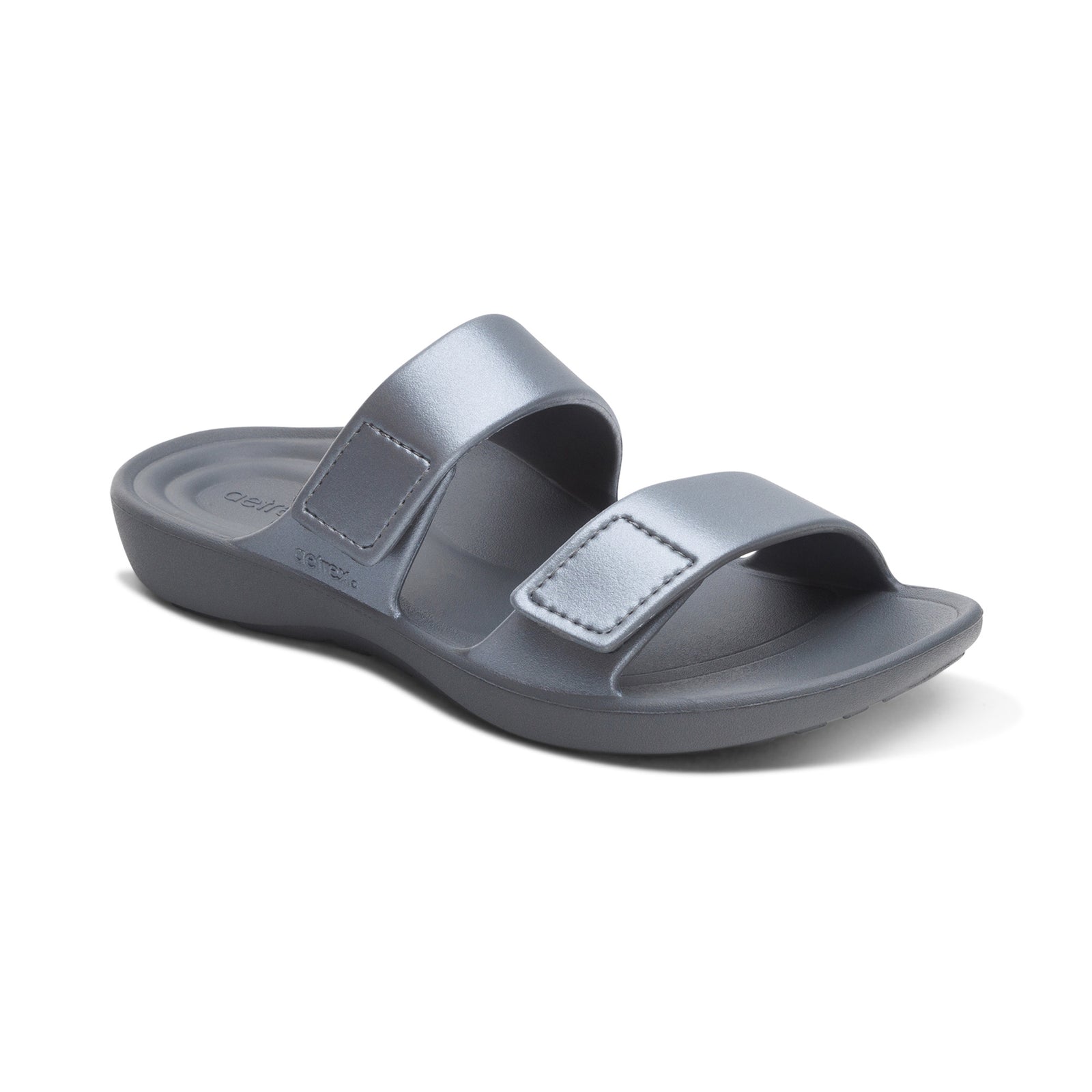 Aetrex Women's Kaia Two Band Slide Rubber Sandal Pewter