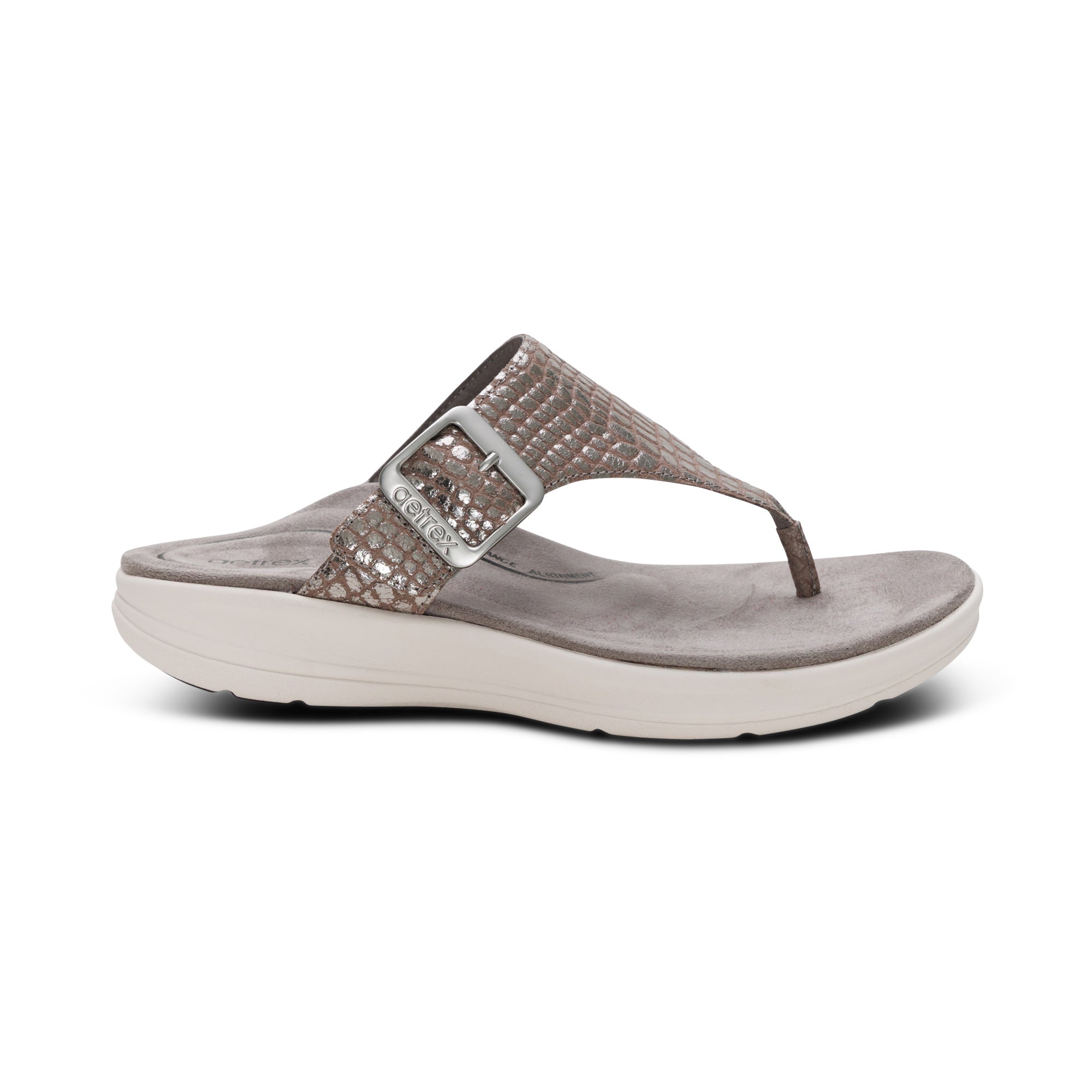 Aetrex Women's Donna Adjustable Thong Sandal Pewter Metallic