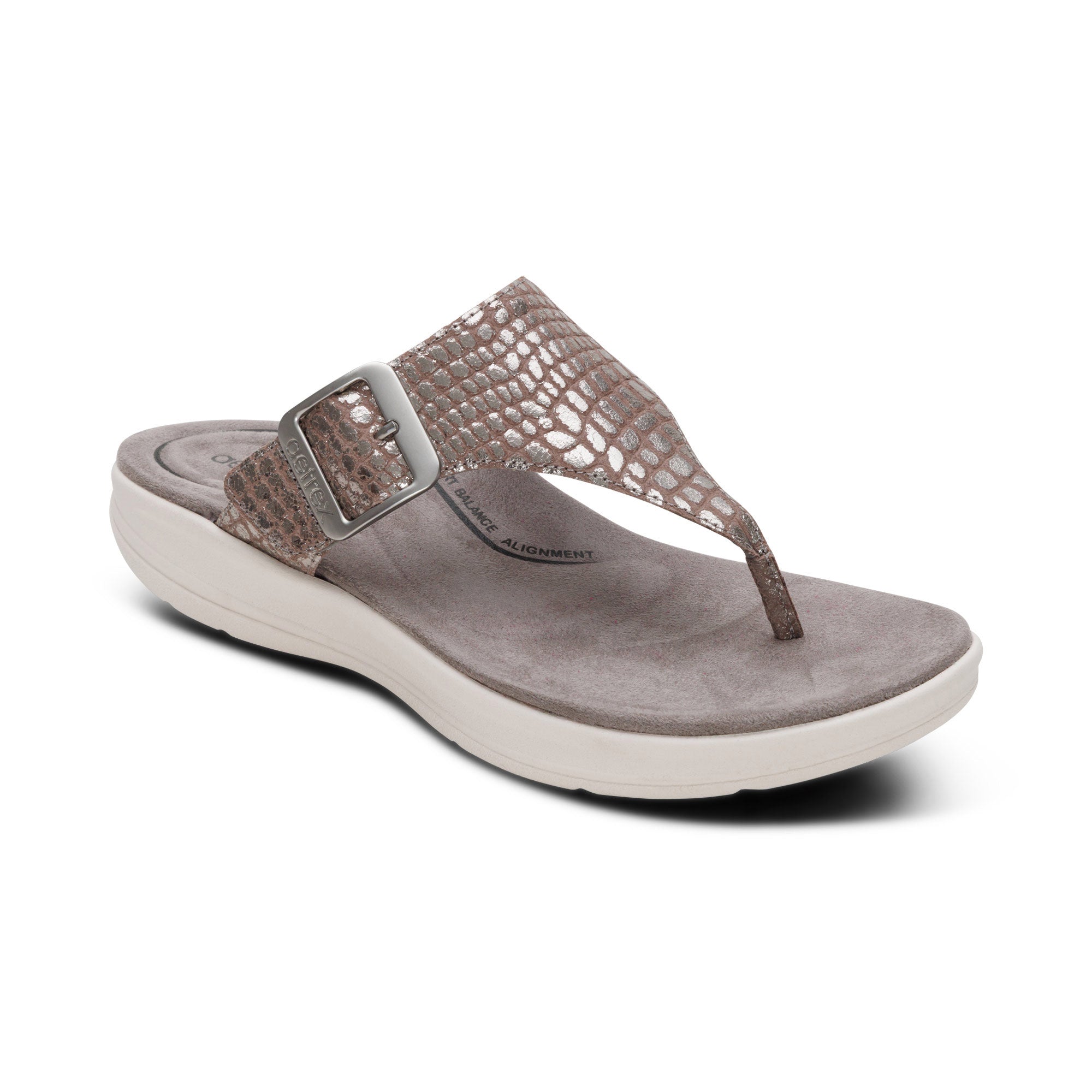 Aetrex Women's Donna Adjustable Thong Sandal Pewter Metallic
