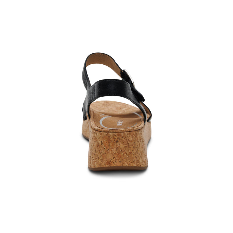 Aetrex Women's Flora Quarter Strap Wedge Sandals Black