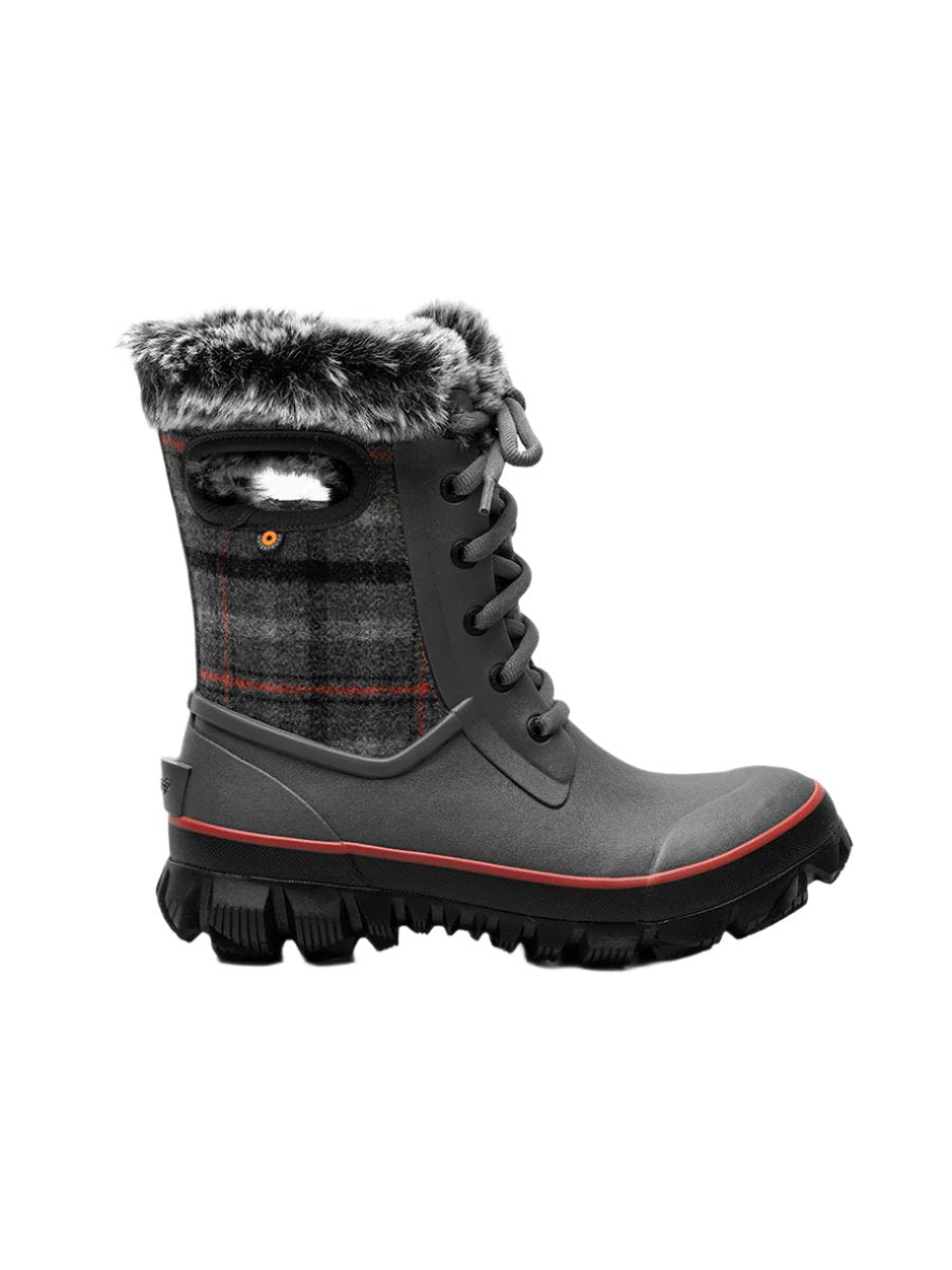 BOGS Women's Arcata Cozy Plaid Boots Dark Grey