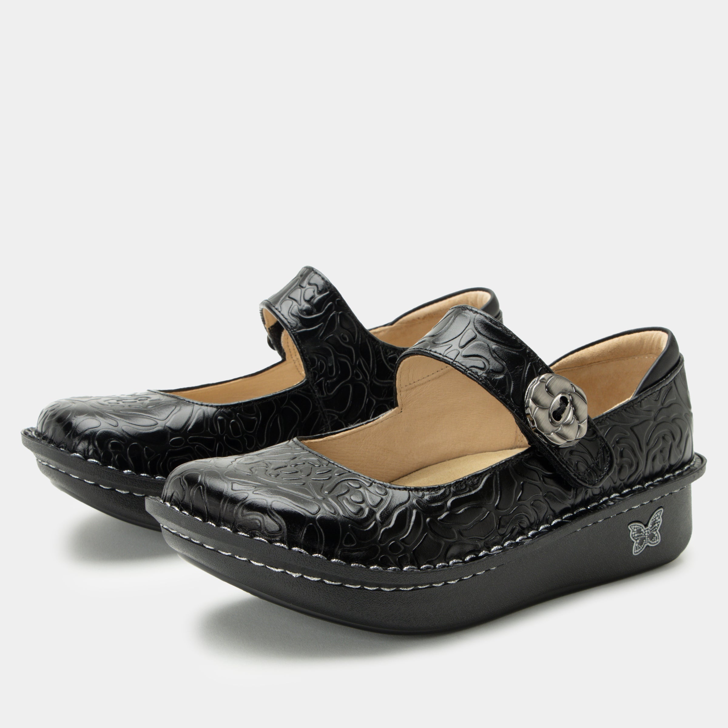 Alegria Women's Paloma Mary Jane Black Embossed Rose