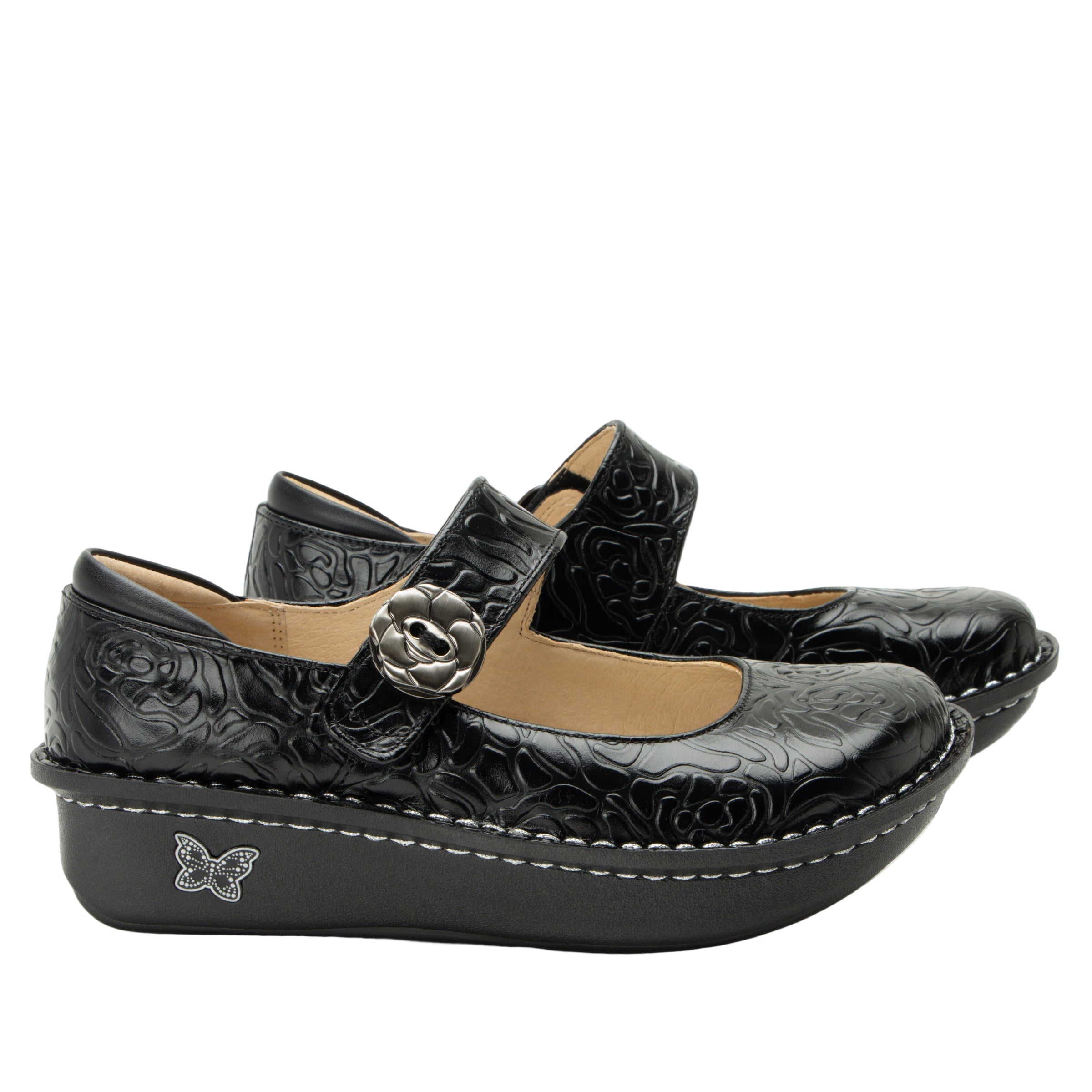 Alegria Women's Paloma Mary Jane Black Embossed Rose