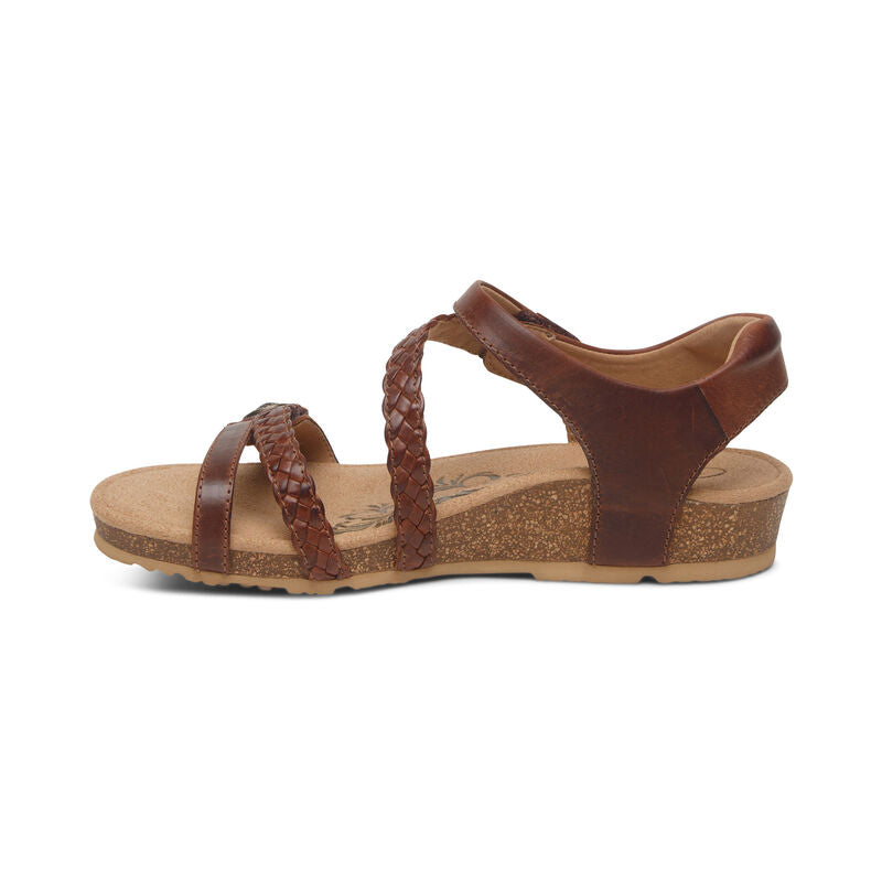 Aetrex Women's Jillian Braided Quarter Strap Sandals Walnut