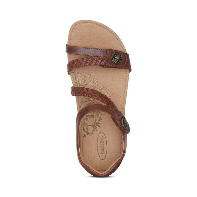 Aetrex Women's Jillian Braided Quarter Strap Sandals Walnut