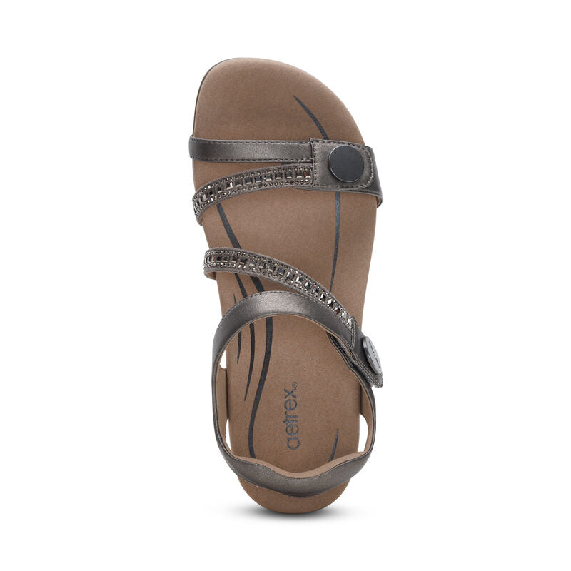 Aetrex Women's Jess Sandal Pewter Sparkle