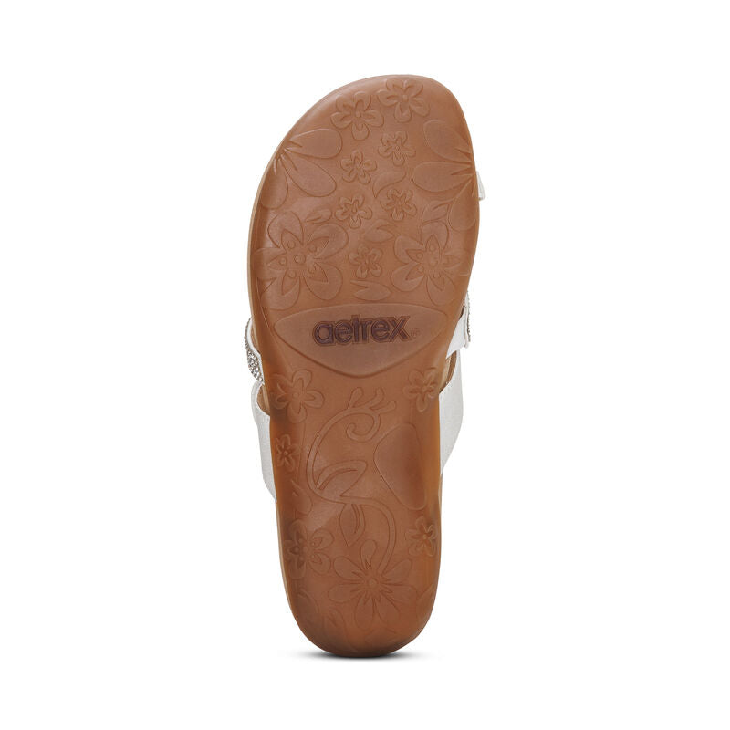 Aetrex Women's Izzy Adjustable Slide Sandals White Sparkle