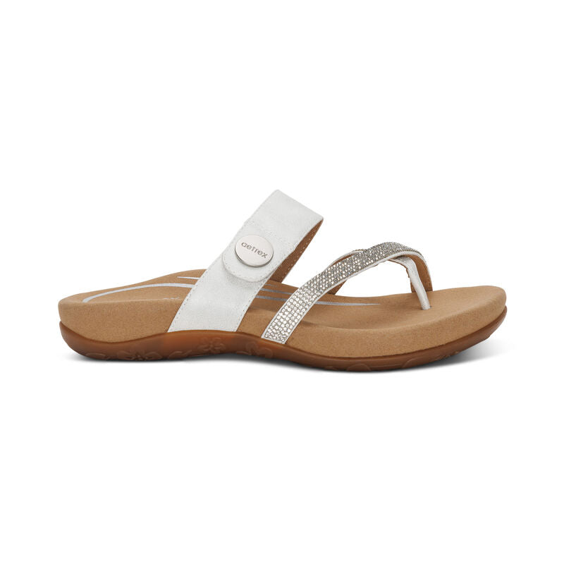 Aetrex Women's Izzy Adjustable Slide Sandals White Sparkle