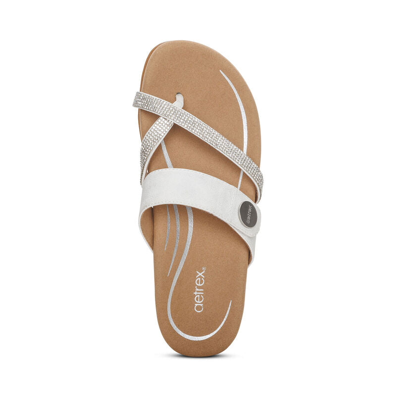 Aetrex Women's Izzy Adjustable Slide Sandals White Sparkle