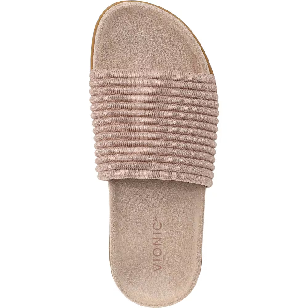 Vionic Women's Evie Knit Slide Sandal Rugby Tan Gold