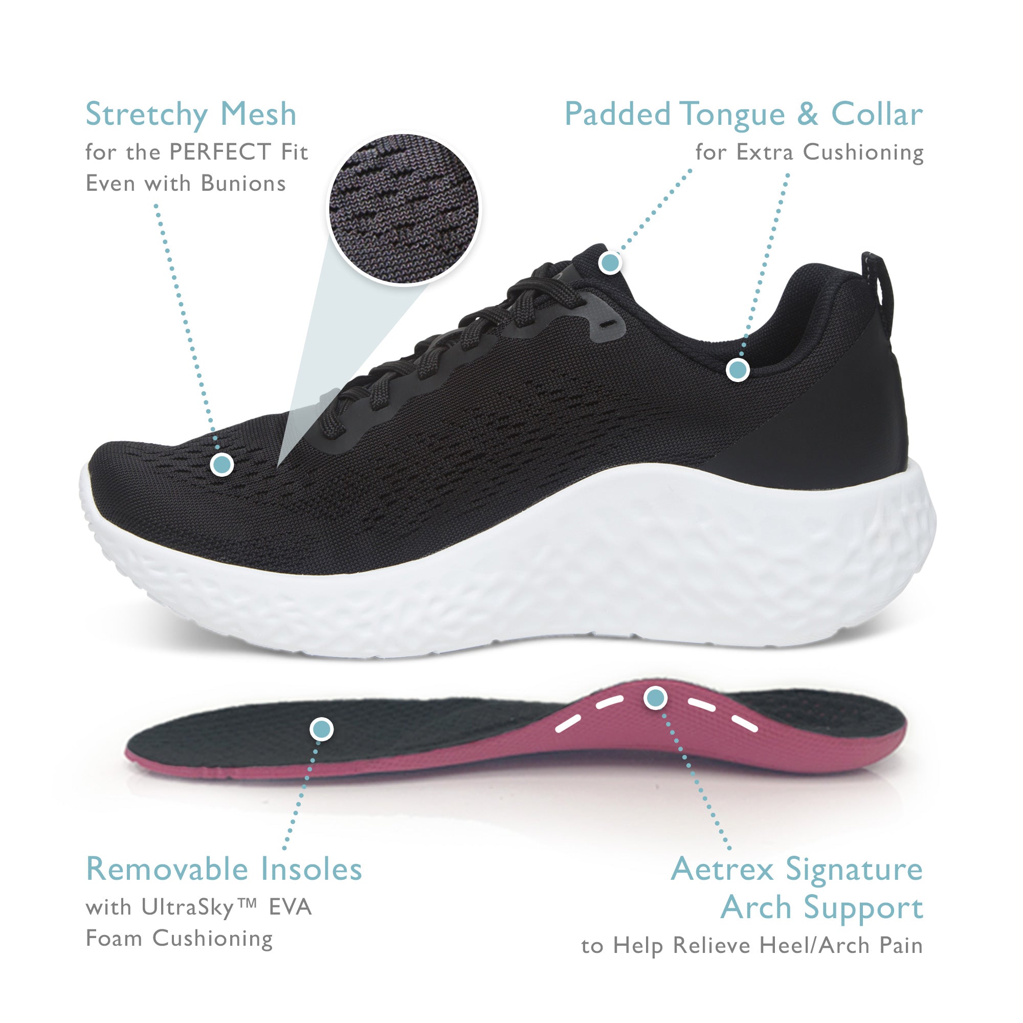 Aetrex Women's Danika Arch Support Sneakers Black