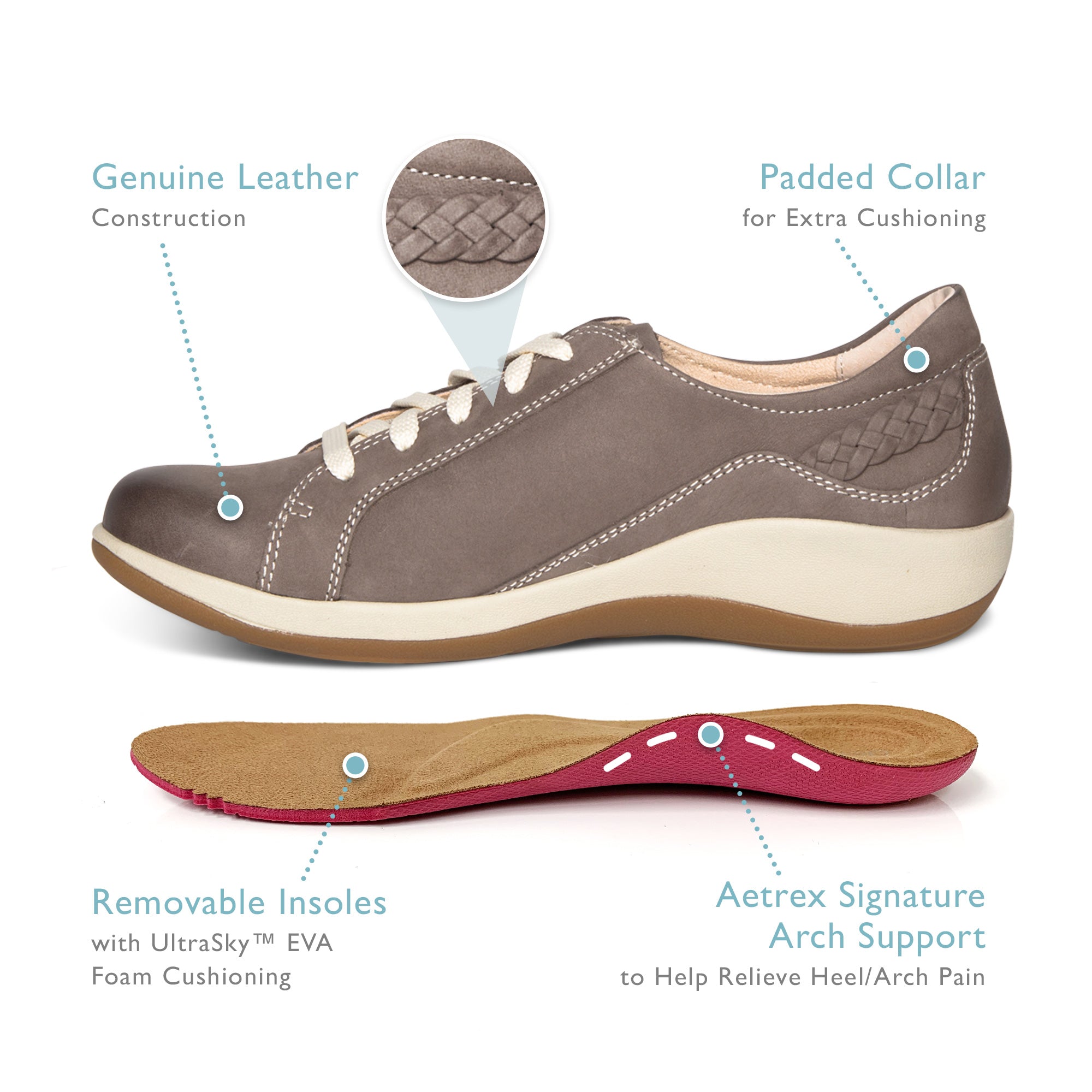 Aetrex Women's Dana Lace Up Oxford Warm Grey