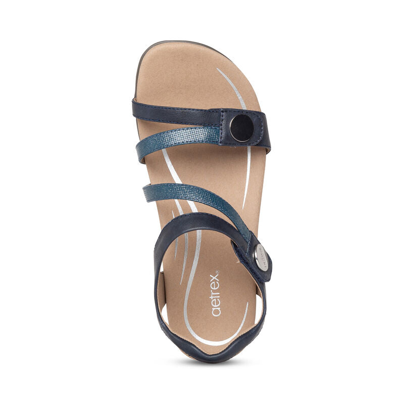 Aetrex Women's Jess Adjustable Quarter Strap Sandal Navy