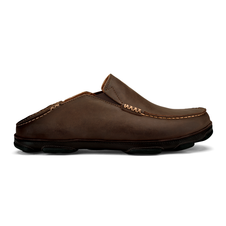 OluKai Men's Moloā Leather Slip-On Shoes Dark Wood / Dark Java