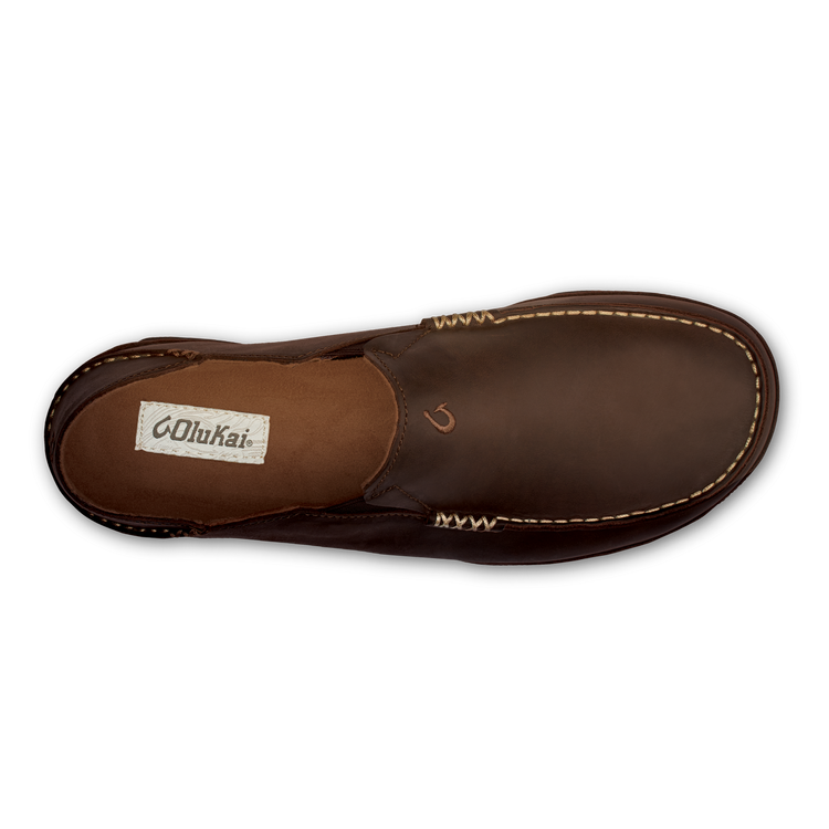 OluKai Men's Moloā Leather Slip-On Shoes Dark Wood / Dark Java