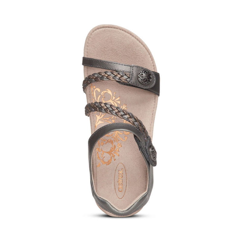Aetrex Women's Jillian Braided Quarter Strap Sandals Gunmetal