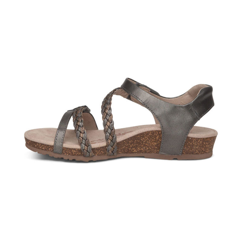 Aetrex Women's Jillian Braided Quarter Strap Sandals Gunmetal
