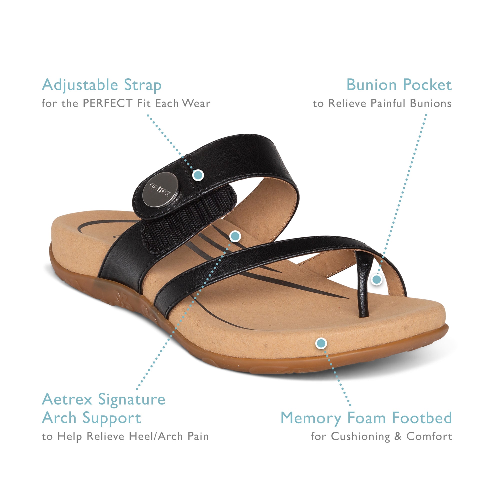 Aetrex Women's Izzy Adjustable Slide Sandals Black Sparkle
