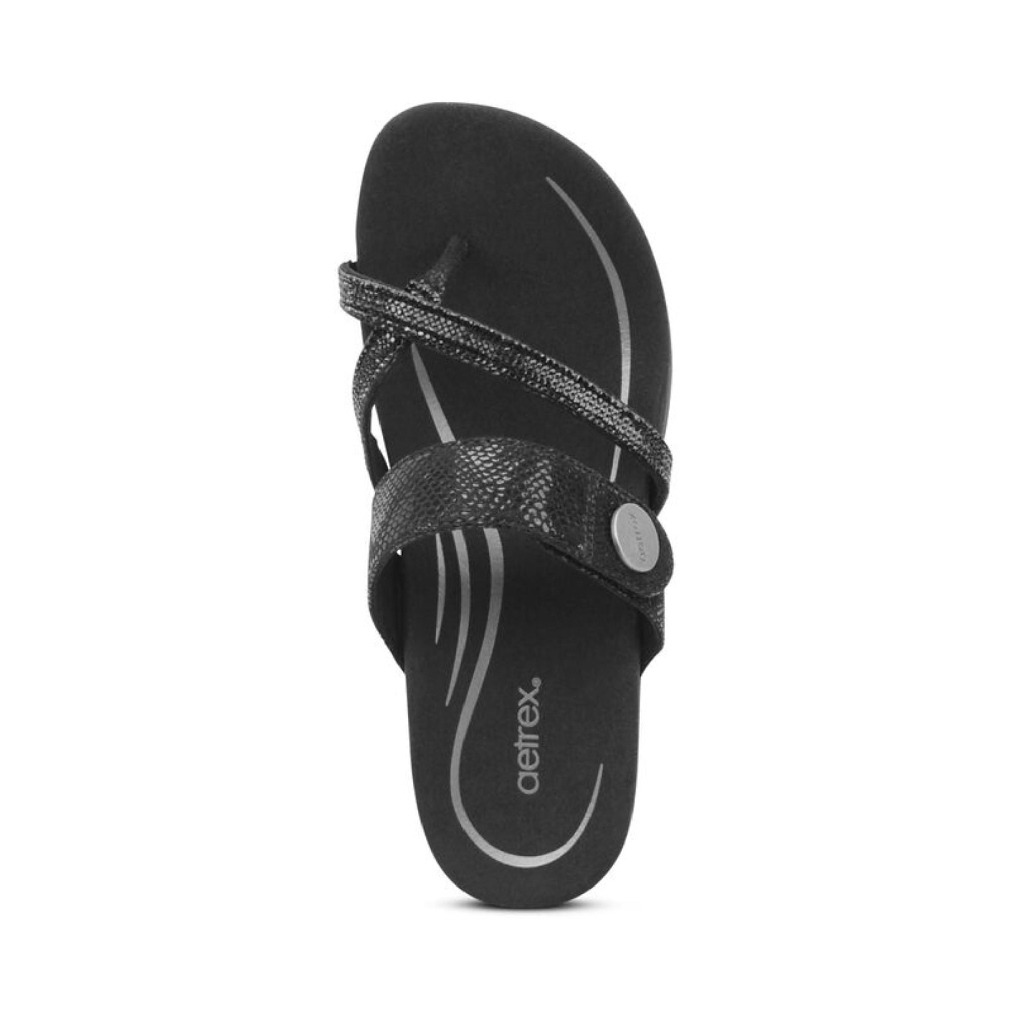 Aetrex Women's Izzy Adjustable Slide Sandals Black Sparkle