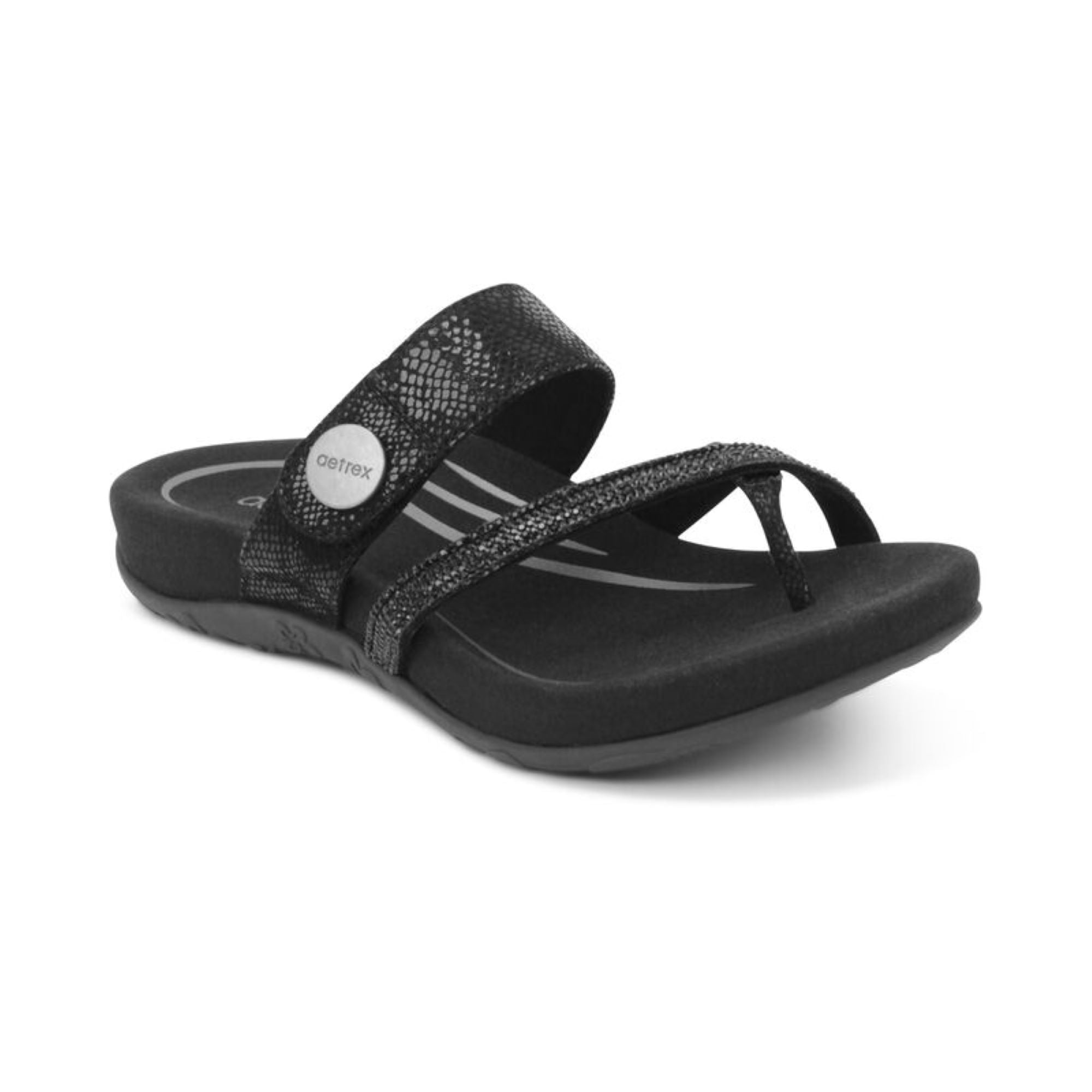 Aetrex Women's Izzy Adjustable Slide Sandals Black Sparkle