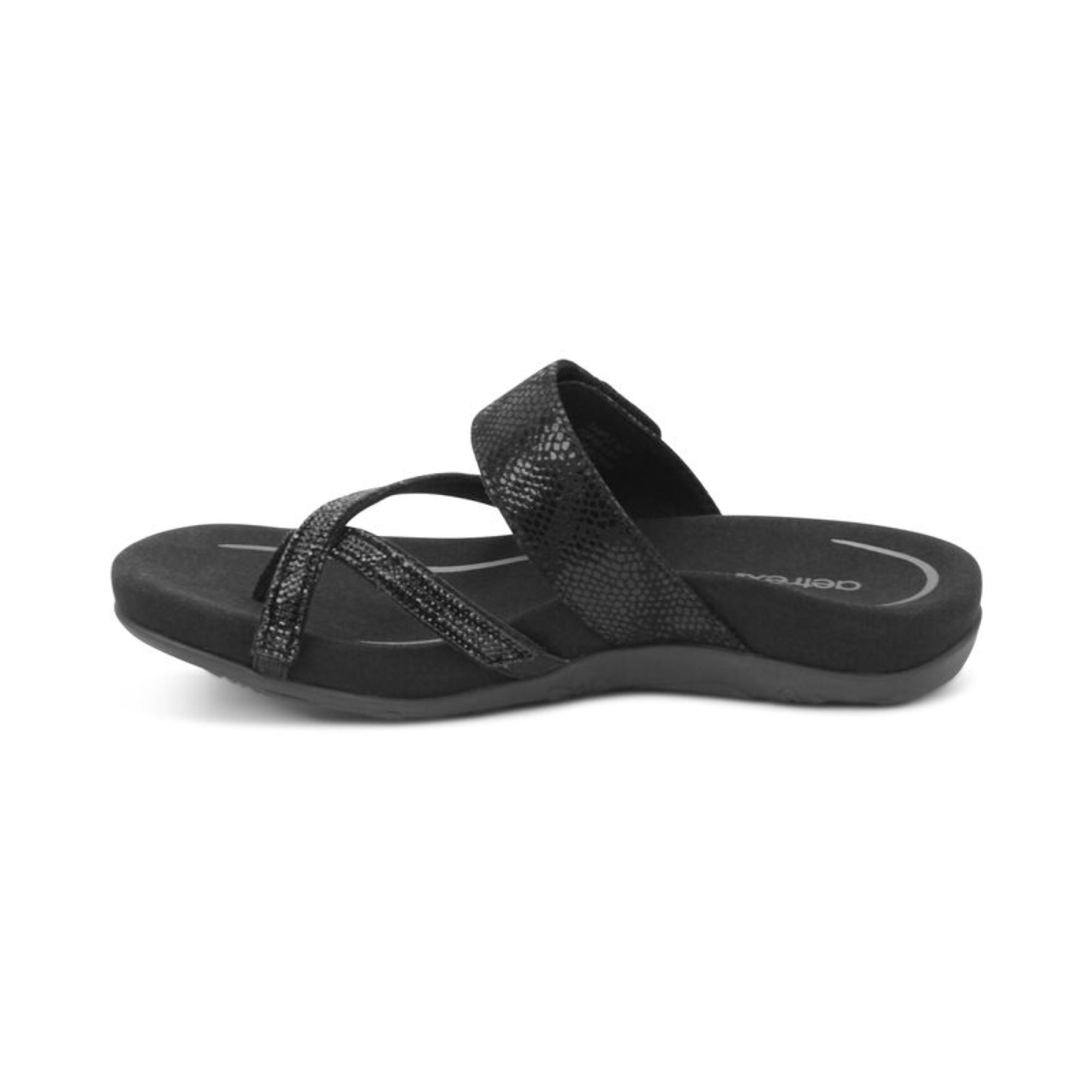 Aetrex Women's Izzy Adjustable Slide Sandals Black Sparkle