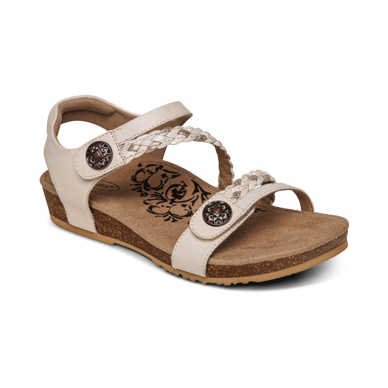Aetrex Women's Jillian Braided Quarter Strap Sandals Ivory