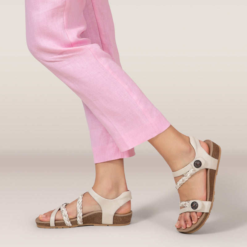 Aetrex Women's Jillian Braided Quarter Strap Sandals Ivory
