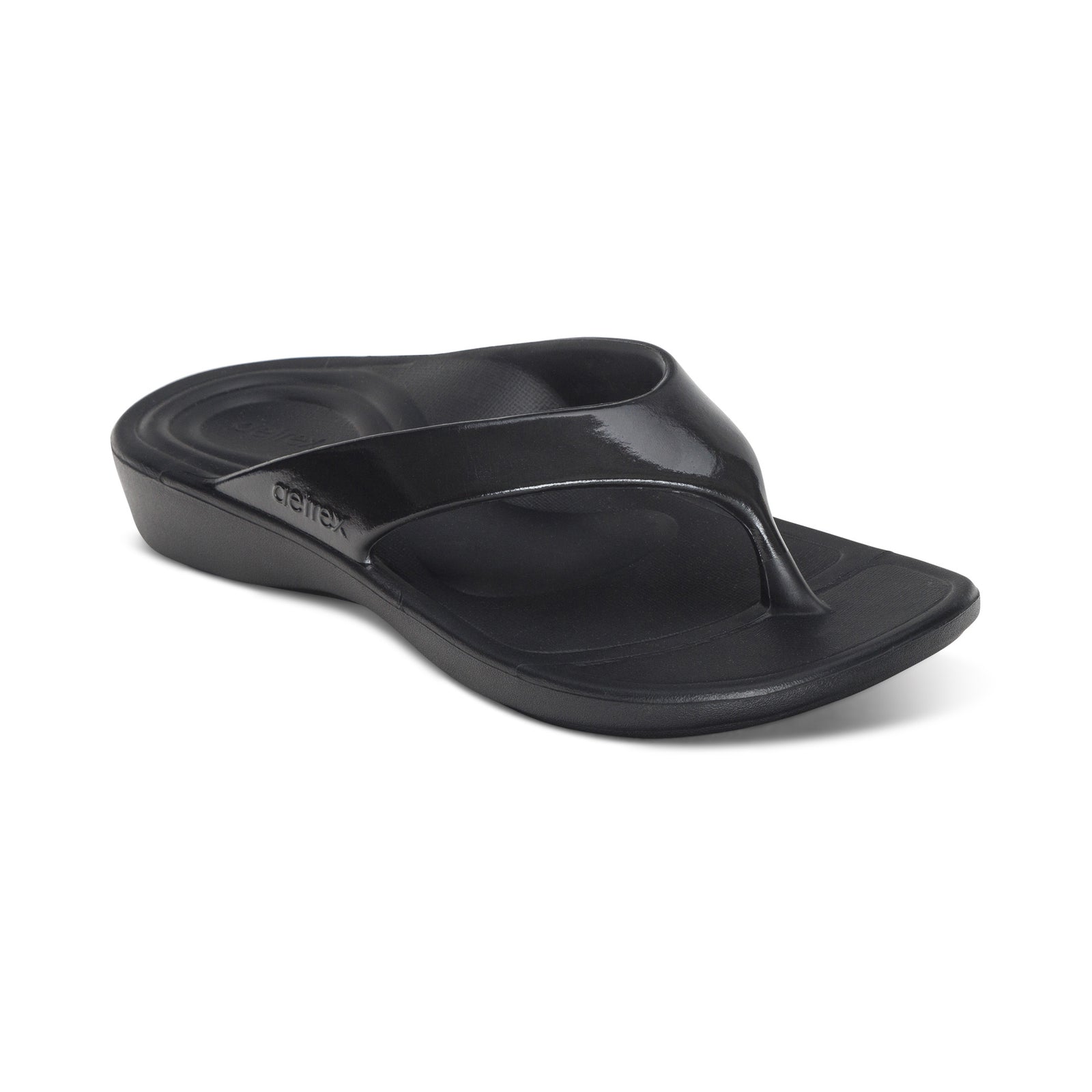 Aetrex Women's Maui Orthotic Rubber Flips Black Gloss