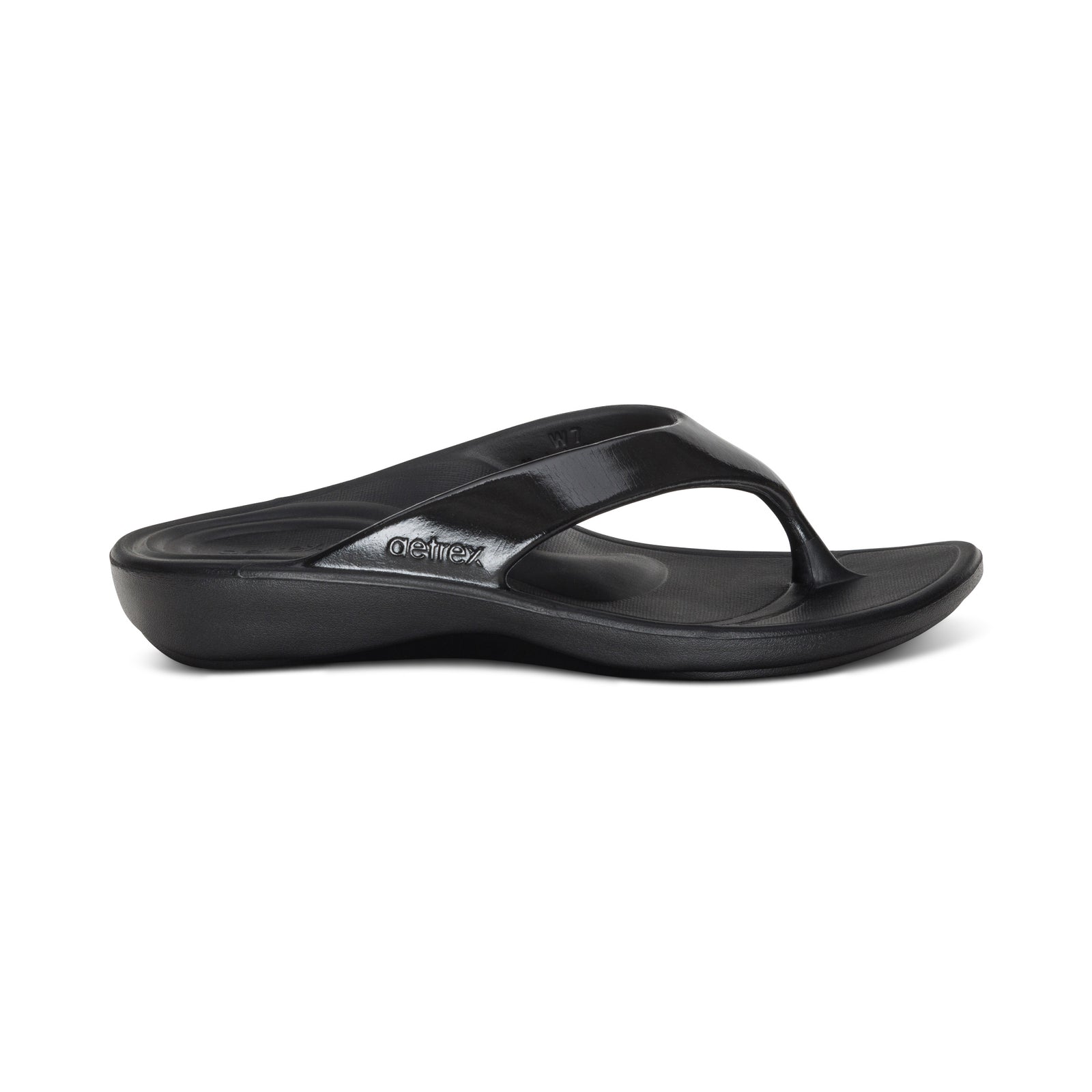 Aetrex Women's Maui Orthotic Rubber Flips Black Gloss