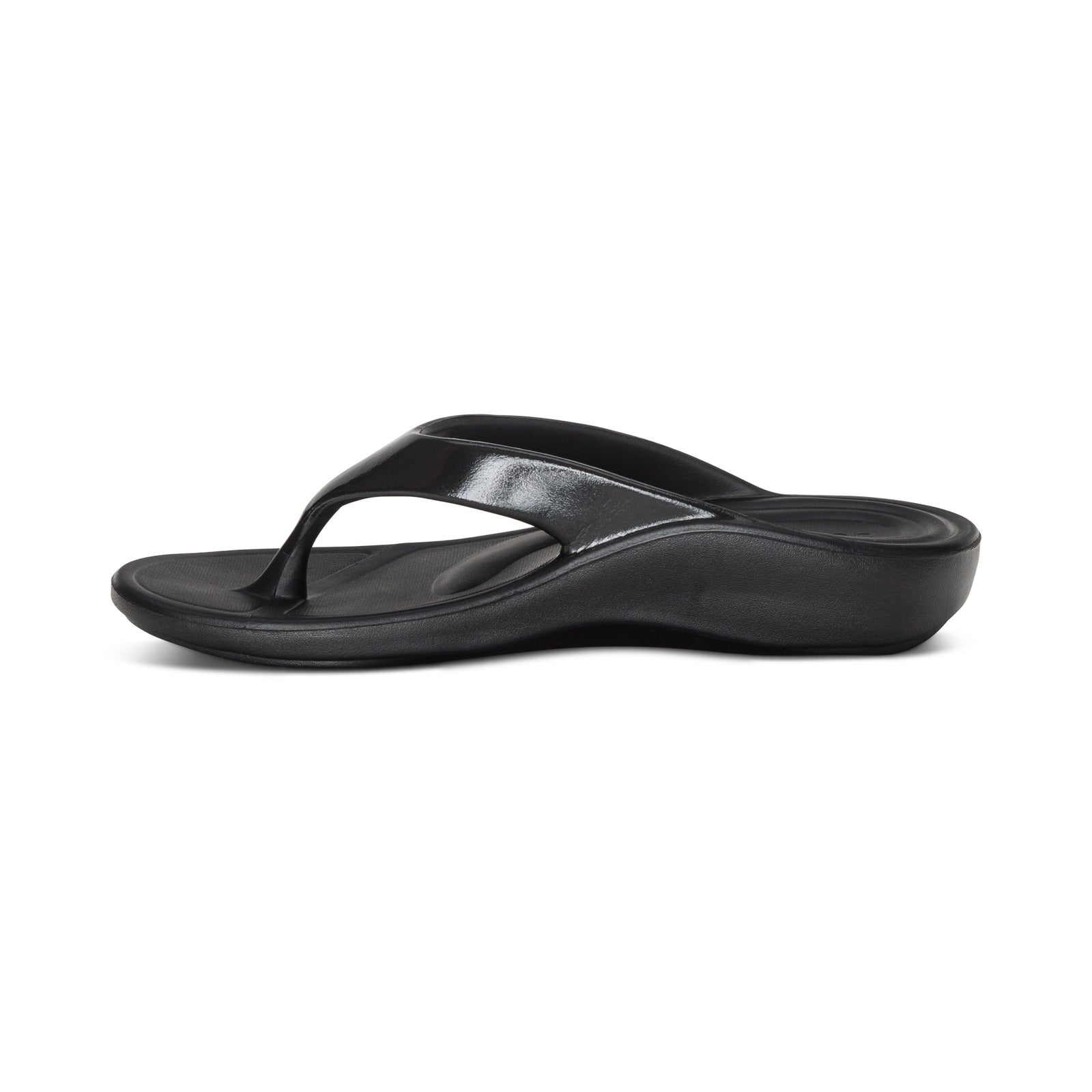 Aetrex Women's Maui Orthotic Rubber Flips Black Gloss