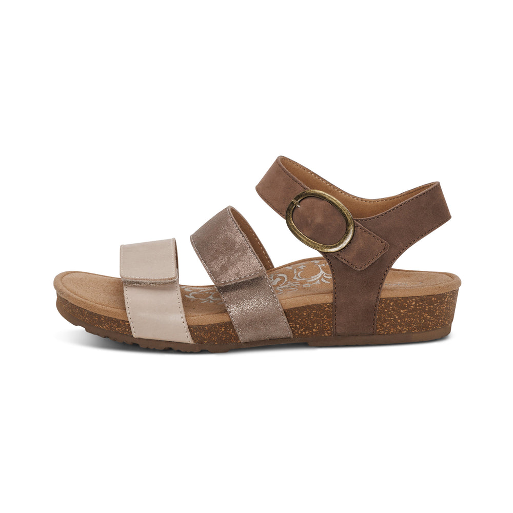Aetrex Women's Lilly Adjustable Quarter Strap Sandals Taupe