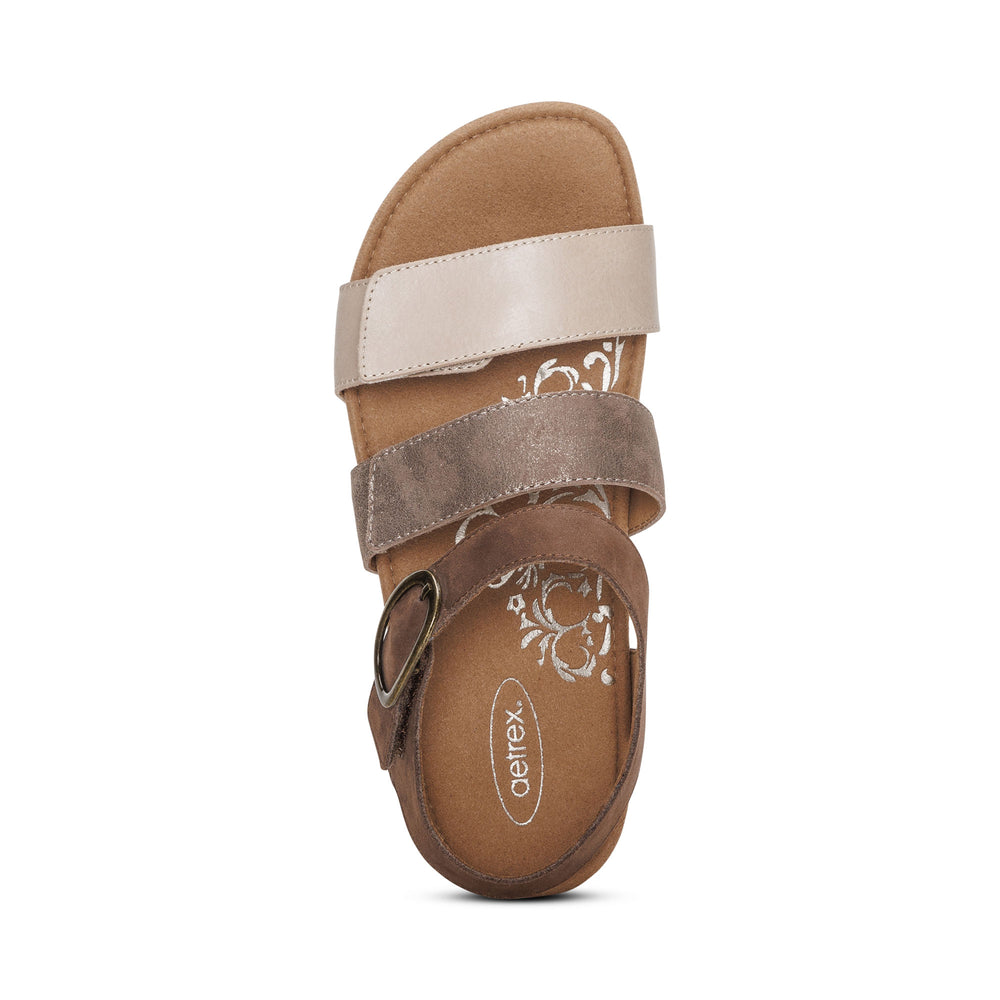 Aetrex Women's Lilly Adjustable Quarter Strap Sandals Taupe