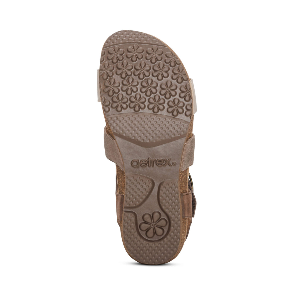 Aetrex Women's Lilly Adjustable Quarter Strap Sandals Taupe