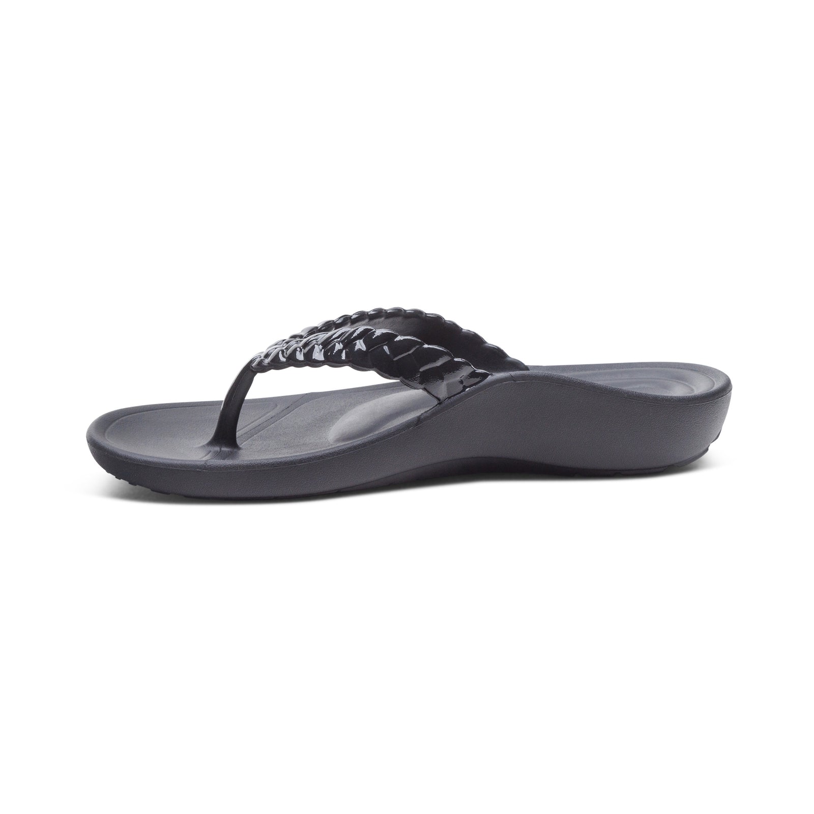 Aetrex Women's Vicki Braided Thong Rubber Sandal Black Gloss
