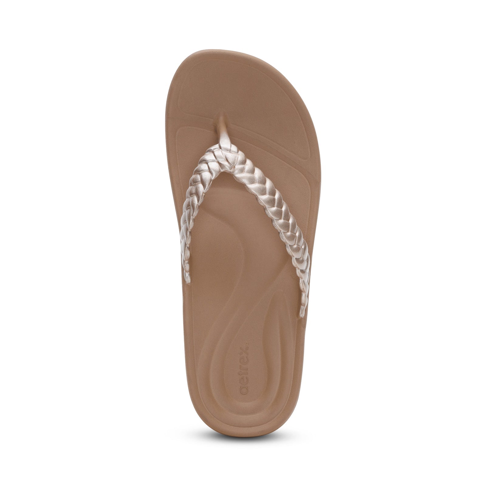 Aetrex Women's Vicki Braided Thong Rubber Sandal Champagne Gloss