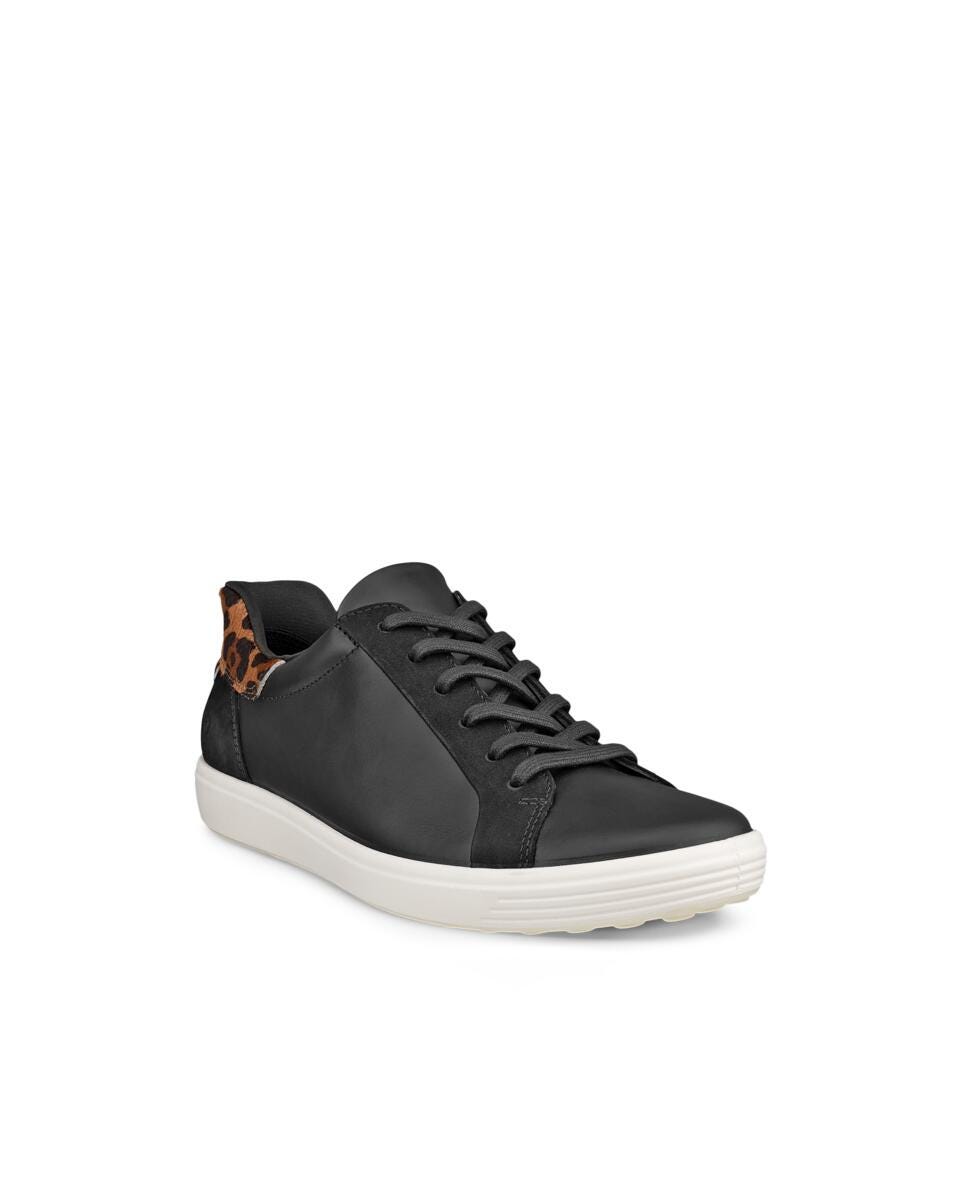 ECCO Women's Soft 7 Easy Slip Lace Sneakers Black/Leopard