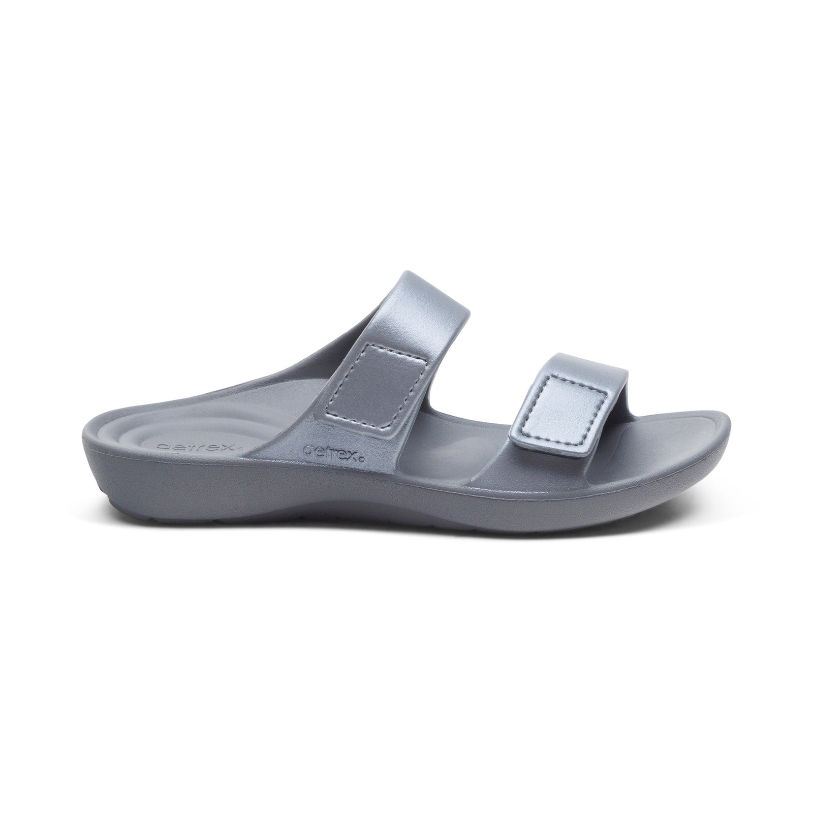 Aetrex Women's Kaia Two Band Slide Rubber Sandal Pewter