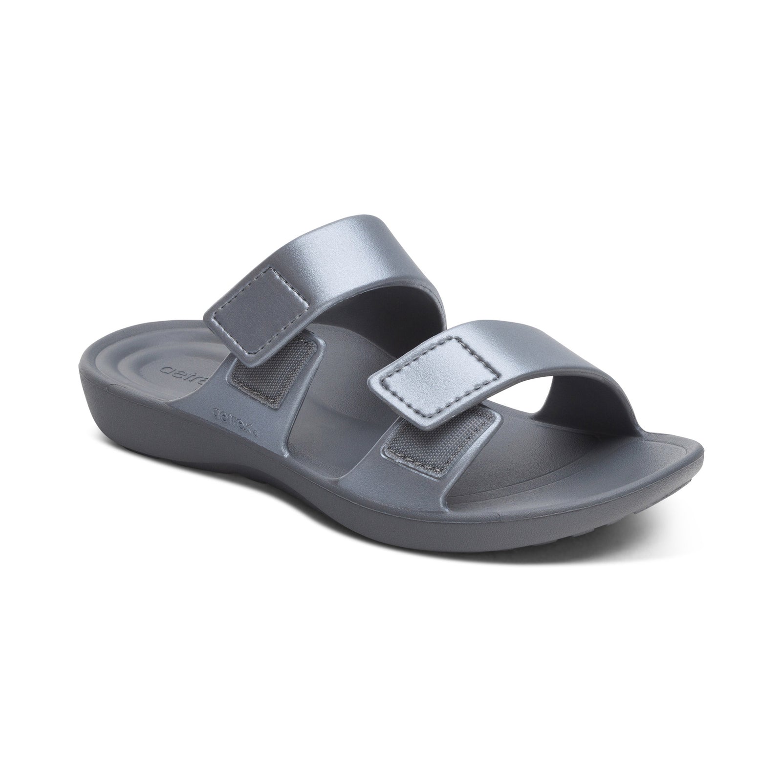 Aetrex Women's Kaia Two Band Slide Rubber Sandal Pewter
