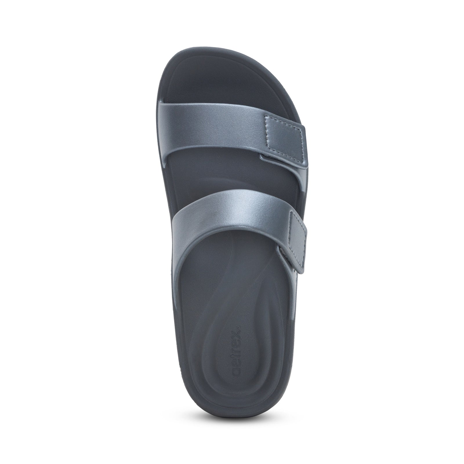 Aetrex Women's Kaia Two Band Slide Rubber Sandal Pewter